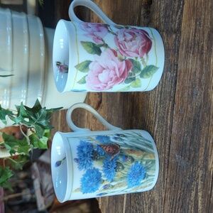 Vintage Avon Marjolein Bastin Floral Bee Butterfly Ladybug Cups Set of 2